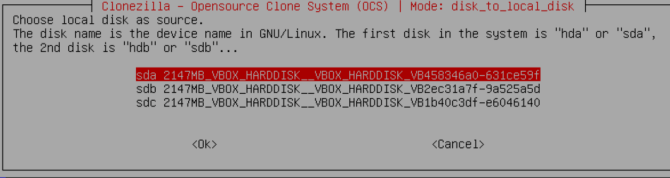 Nhập ổ muốn Clonezilla nhân bản