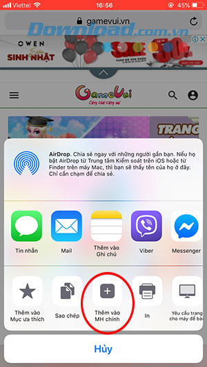 Thêm vào màn hình chính của iPhone