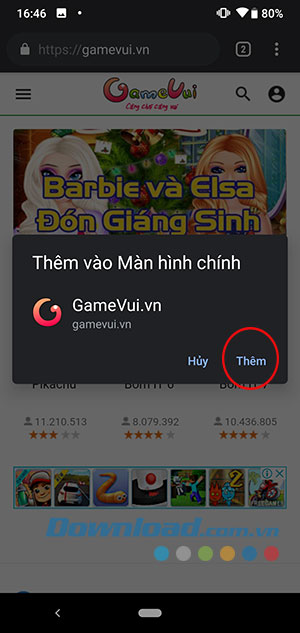 Xác nhận thêm vào màn hình chính