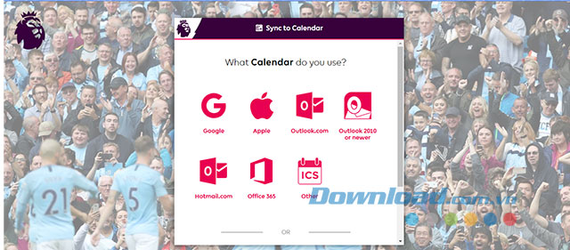 Giao diện chính trang cài lịch bóng đá