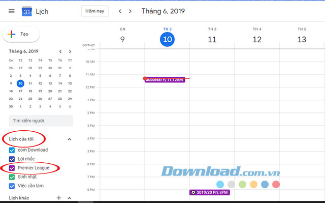 Xem lịch bóng đá trên lịch Google