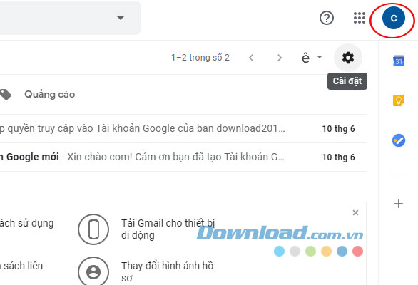 Đến cửa sổ Cài đặt trên Gmail