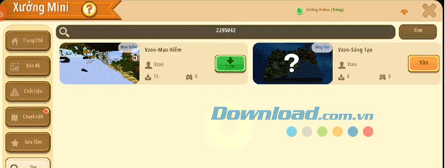 Giao diện các bản đồ đã tải về trên game Mini World: Block Art