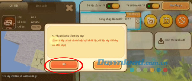 Xác nhận chia sẻ bản đồ đã lựa chọn