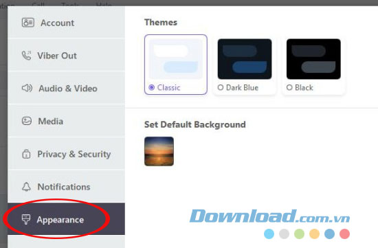 Thay đổi hình nền tối cho Viber