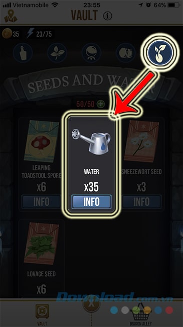 Chọn biểu tượng thùng tưới nước