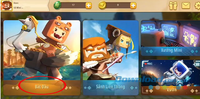 Giao diện bắt đầu chơi game