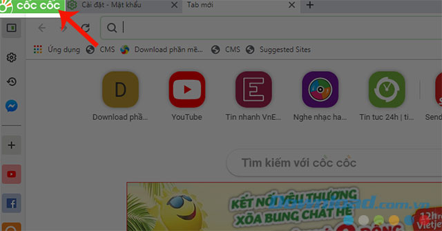 Bấm vào biểu tượng Cốc Cốc