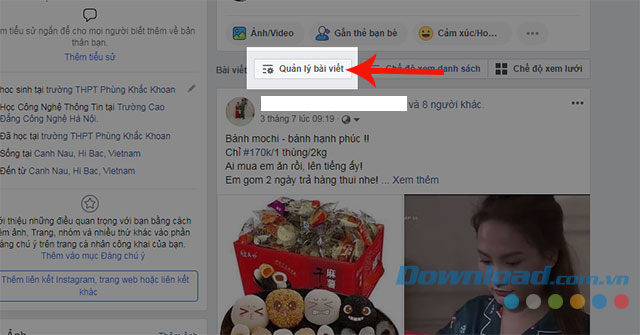 Truy cập trang cá nhân và Quản lý bài viết