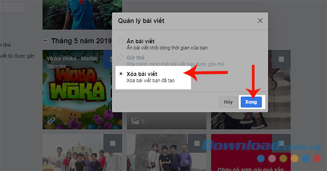 Nhấn Xoá bài viết