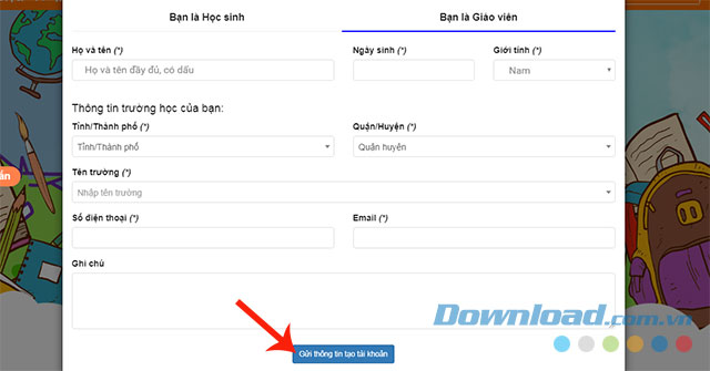 Phiếu đăng ký dành cho giáo viên