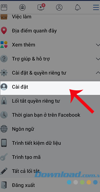Chọn Cài đặt