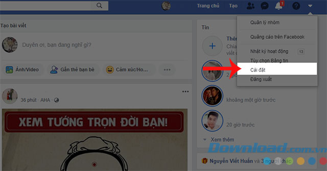Nhấn vào Cài đặt