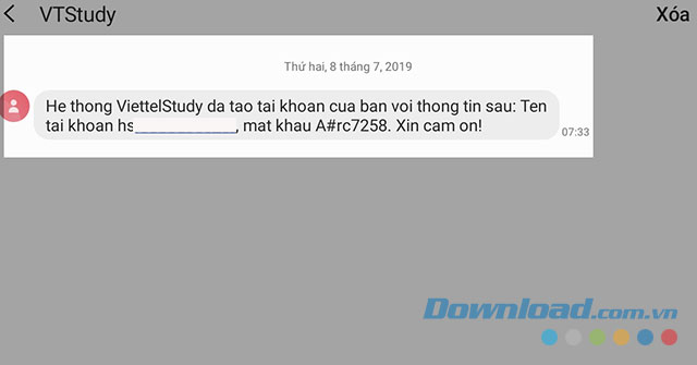 Tin nhắn tài khoản và mật khẩu