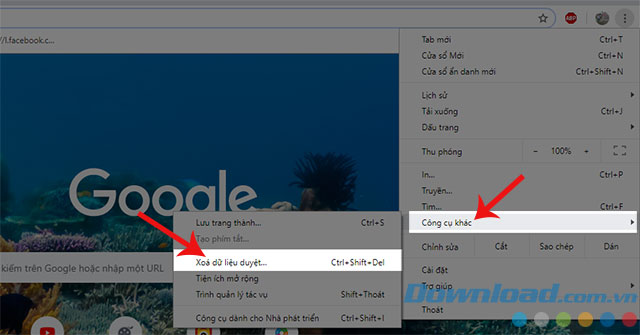 Nhấn Xóa dữ liệu duyệt web