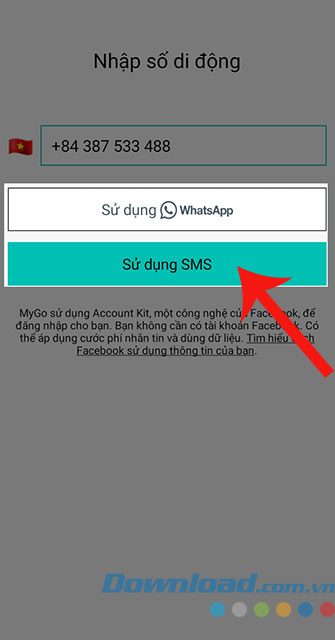 Chọn phương thức xác nhận 
