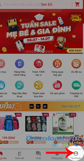 Nhấn vào biển tượng