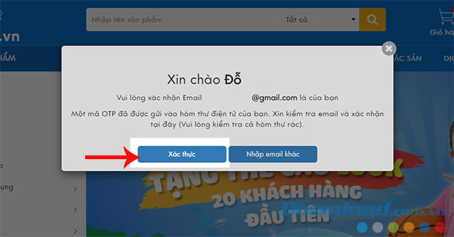Nhấn nút xác thực