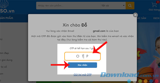 Nhập mã xã thực