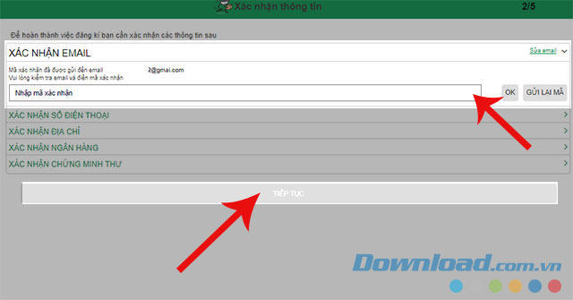Nhập mã xác nhận