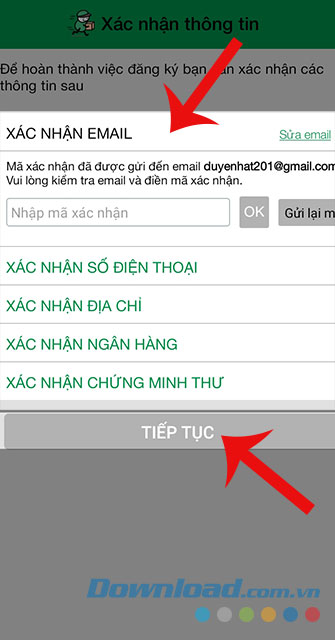 Nhập mã xác nhận