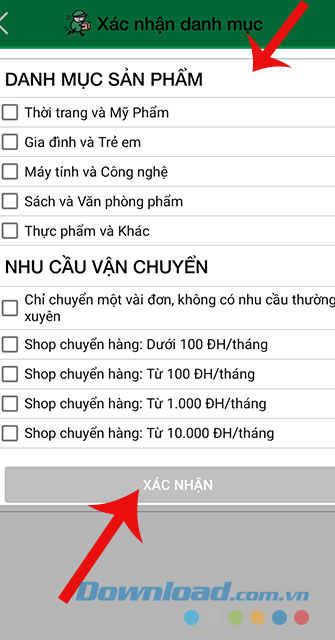 Tick các nhận mặt hàng