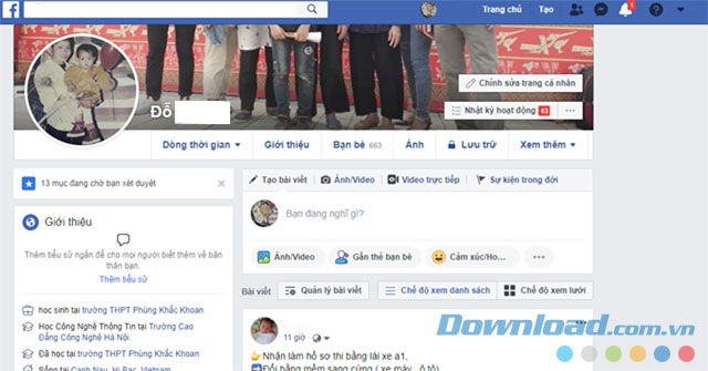 Truy cập trang cá nhân