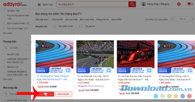 Nhấn vào biểu xe đẩy