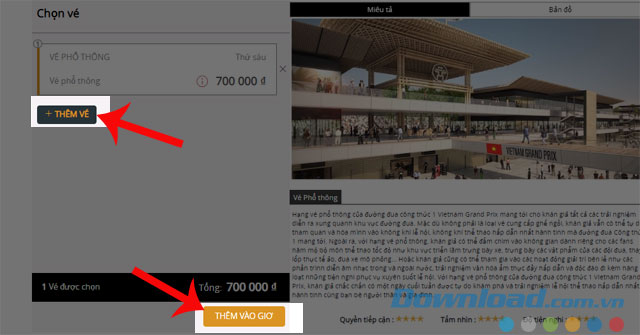 Bấm Thêm vào giỏ hàng