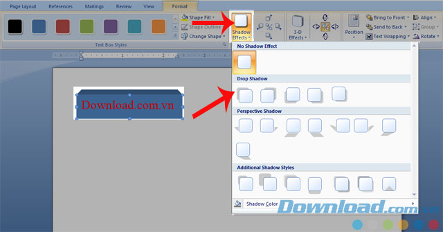 Ấn vào Shadow Effects
