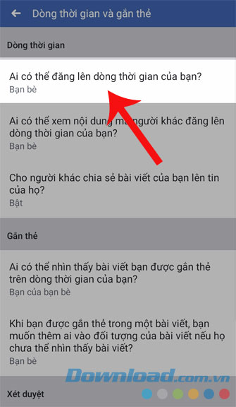 Bấm Ai có thể đăng lên dòng thời gian của bạn