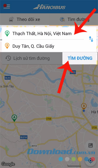 Nhập địa điểm và ấn Tìm đường