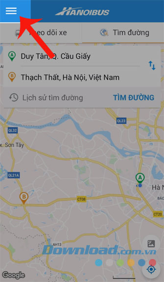 Ấn vào ba dấu gạch ngang
