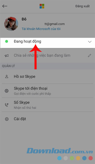 Nhấn Đang hoạt động