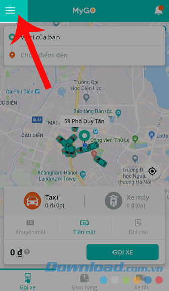 Bấm vào ba dấu gạch ngang
