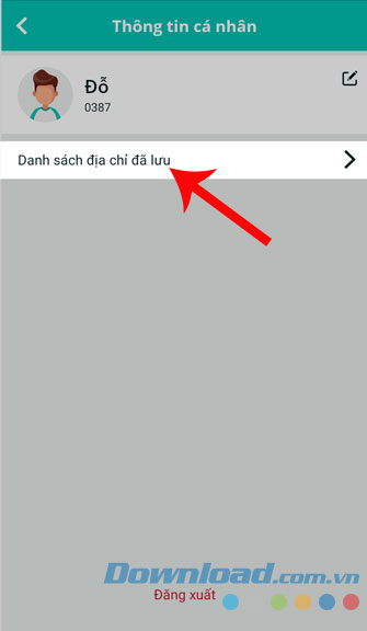 Nhấn Danh sách địa chỉ đã lưu