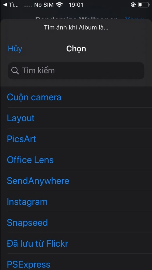 Chọn album cần sử dụng