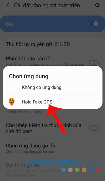 Đặt ứng dụng làm vị trí mô phỏng trong điện thoại