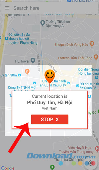 Vào lại ứng dụng và cho đến khi hiện thị nút Stop