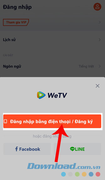 Nhấn nút Đăng nhập/Đăng ký