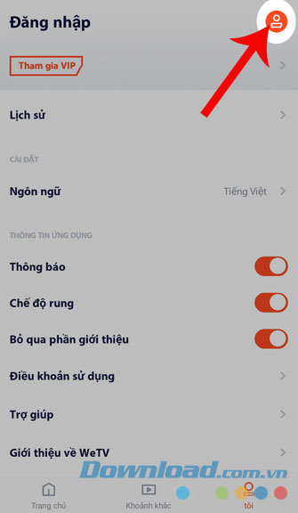 Bấm vào biểu tượng tài khoản