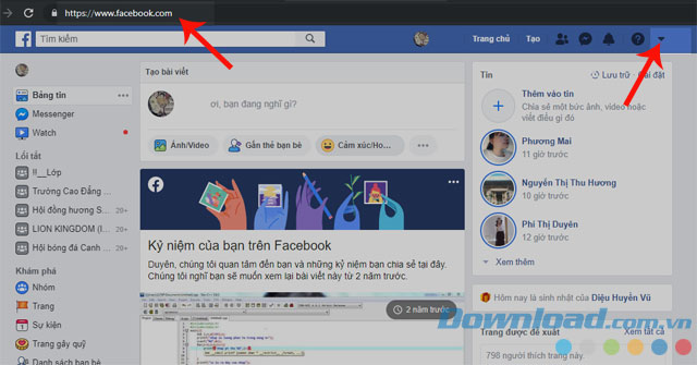 Nhấn vào biểu tượng nút tam giác ngược