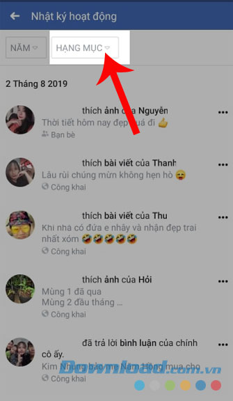 Chạm vào Hạng mục