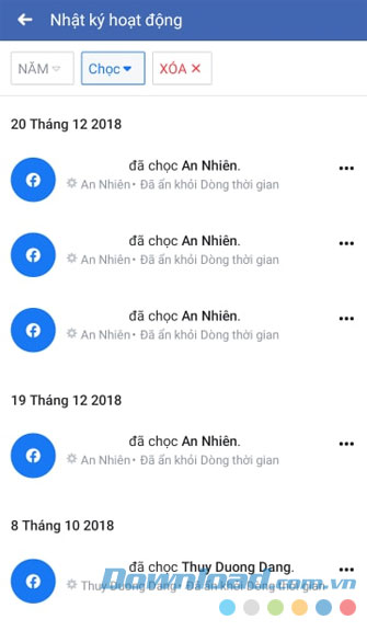Danh sách những lần chọc của bạn