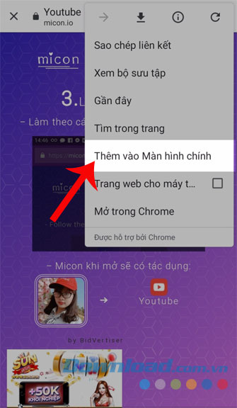 Nhấn Thêm vào màn hình chính 