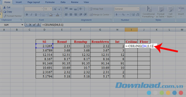Công thức hàm Ceilling