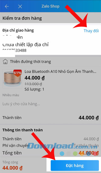 Ấn vào Đặt hàng ngay