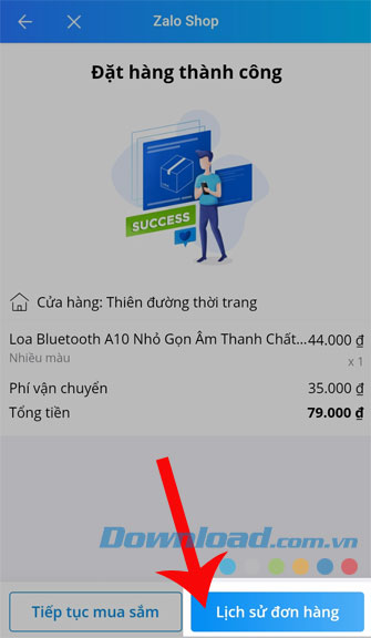 Nhấn vào Lịch sử đơn hàng