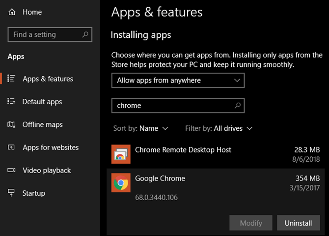 Gỡ cài đặt Google Chrome trên Windows 10