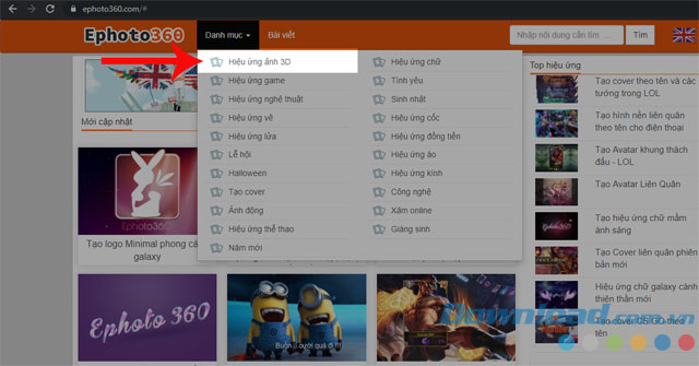 Nhấn vào Hiệu ứng ảnh 3D